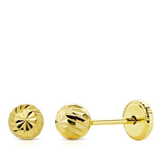 18K Pendientes Oro Amarillo Bola Tallada 5 Mm Tuerca