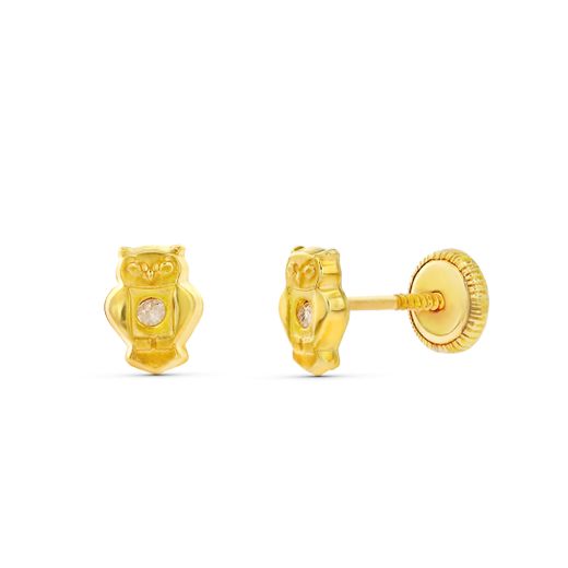 18K Pendientes Oro Amarillo Buho 6 X 4.5 Mm. Cierre Tuerca