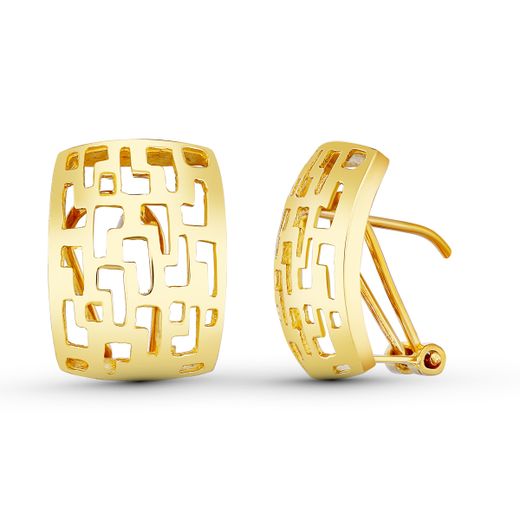 18K Pendientes Oro Amarillo Calados Cierre Omega