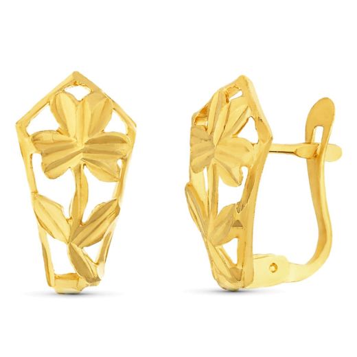 18K Pendientes Oro Amarillo Calados Flor 14X7 Mm Cierre Catalán