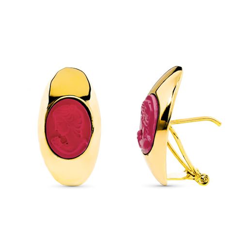 18K Pendientes Oro Amarillo Camafeo Coral Ceirre Omega