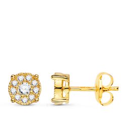 18K Pendientes Oro Amarillo Chaton 20 Diamantes 0.365 Qtes Vs2-G. 6,5X6,5 Mm. Presion
