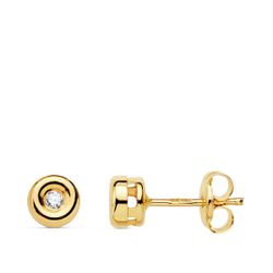 18K Pendientes Oro Amarillo Chaton 4,85 Mm Diamantes 1,50 Mm 0,030 Qts.G-Vs2 Cierre Presion