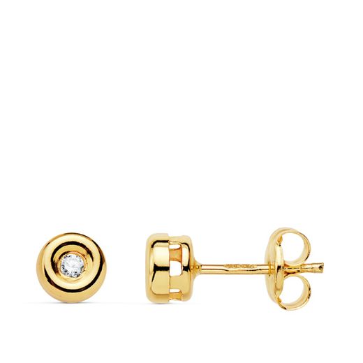 18K Pendientes Oro Amarillo Chaton 4,85 Mm Diamantes 1,50 Mm 0,030 Qts.G-Vs2 Cierre Presion