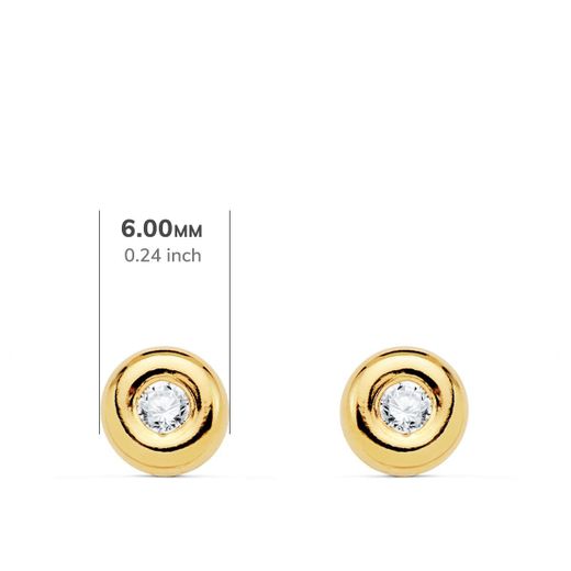 18K Pendientes Oro Amarillo Chaton 6 Mm Diamantes 2,20 Mm 0,100 Qts. G-Vs2. Cierre Presion