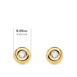18K Pendientes Oro Amarillo Chaton 6 Mm Diamantes 2,6 Mm 0,140 Cts Presion