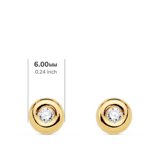 18K Pendientes Oro Amarillo Chaton 6 Mm Diamantes 2,6 Mm 0,140 Cts Presion