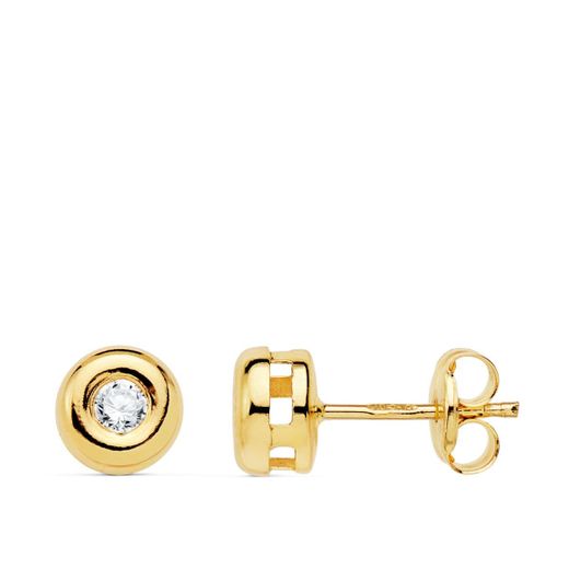18K Pendientes Oro Amarillo Chaton 6,5 Mm Diamantes 2,90Mm 0,200 Qts. Presion