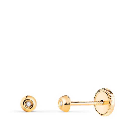 18K Pendientes Oro Amarillo Chaton Con Circonita. Medida: 3Mm. Cierre Tuerca