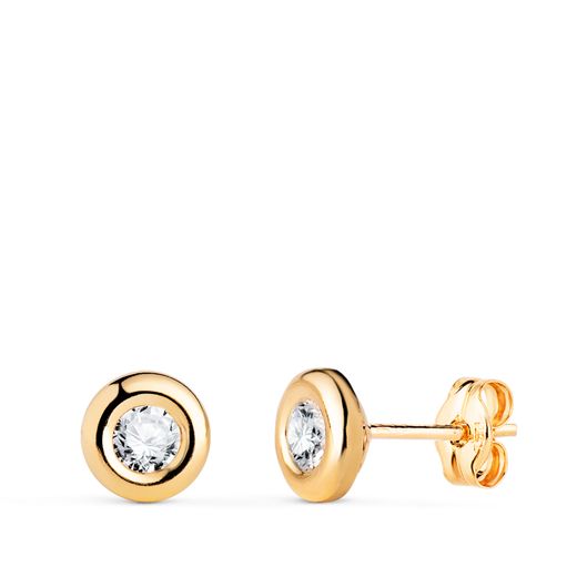 18K Pendientes Oro Amarillo Chaton Con Circonita. Medida: 5,5Mm. Cierre Presion