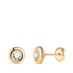18K Pendientes Oro Amarillo Chaton Con Circonita. Medida: 5,5Mm. Cierre Tuerca