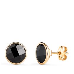 18K Pendientes Oro Amarillo Chaton Con Circonita Negra. Ancho: 8,5 Mm. Cierre Presion