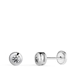 18K Pendientes Oro Amarillo Chaton Galeria Con Circonita. Medida: 5 Mm. Cierre Tuerca