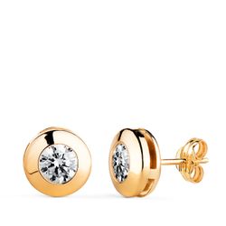 18K Pendientes Oro Amarillo Chaton Galeria Con Circonita. Medida: 8,5 Mm. Cierre Presion