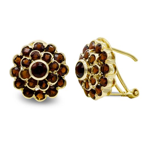 18K Pendientes Oro Amarillo Chaton Y Circonita Cierre Omega