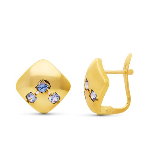 18K Pendientes Oro Amarillo Circonita 12X12 Mm Cierre Catalan