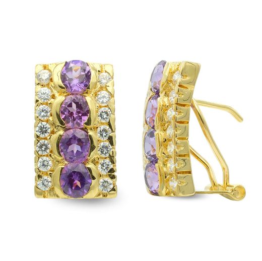 18K Pendientes Oro Amarillo Circonita 16X10 Mm Cierre Omega