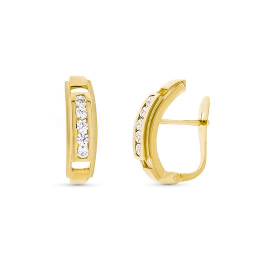 18K Pendientes Oro Amarillo Circonita 16X4 Mm Cierre Catalan
