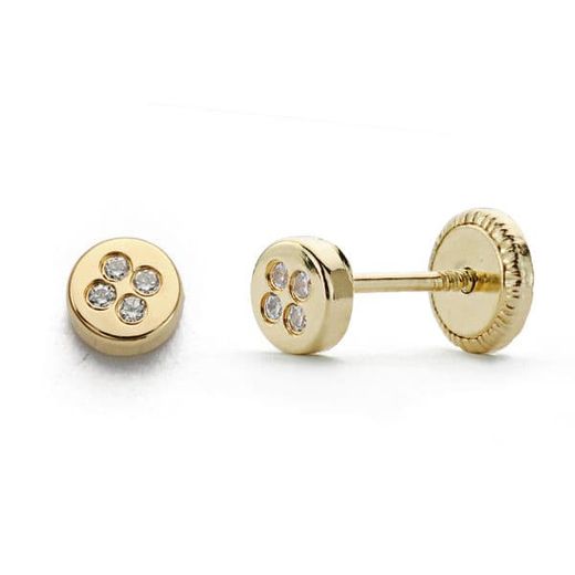 18K Pendientes Oro Amarillo Circonita 4 Mm Cierre Tuerca