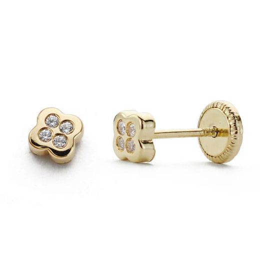 18K Pendientes Oro Amarillo Circonita 4 Mm Cierre Tuerca