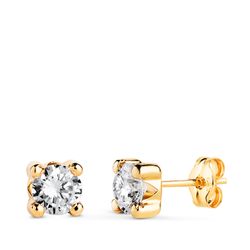 18K Pendientes Oro Amarillo Circonita 5Mm Con 4 Garras. Ancho: 5,5 Mm. Cierre Presion