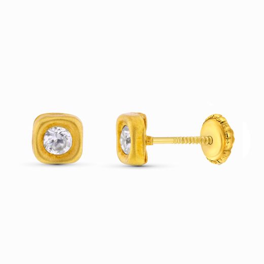 18K Pendientes Oro Amarillo Circonita 5X5 Mm Cierre Tuerca