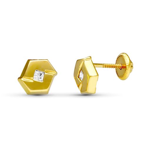 18K Pendientes Oro Amarillo Circonita 7.5X6 Mm Cierre Tuerca