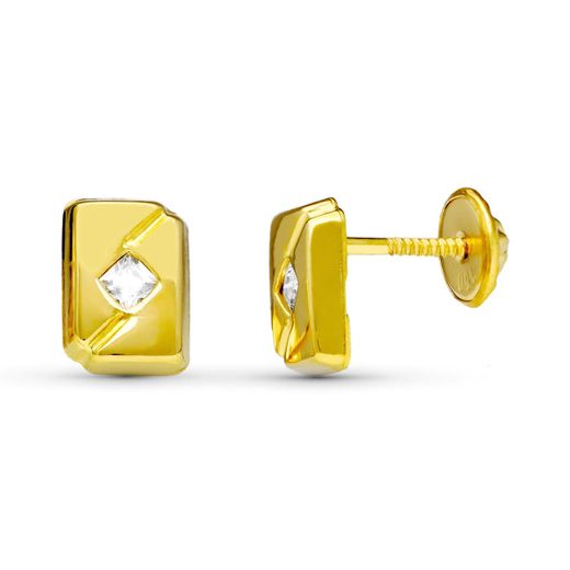 18K Pendientes Oro Amarillo Circonita 7X5 Mm Cierre Tuerca