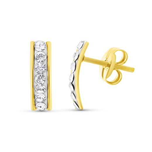 18K Pendientes Oro Amarillo Circonita 9X2.5 Mm Cierre Presion