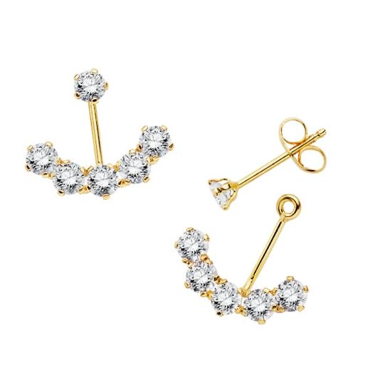 18K Pendientes Oro Amarillo Circonita Ear Jacket 14X12 Cierre Presion