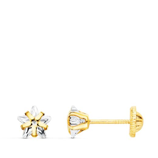 18K Pendientes Oro Amarillo Circonita Estrella 5X5 Mm Cierre Tuerca