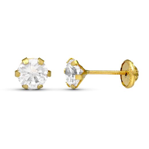 18K Pendientes Oro Amarillo Circonita Garras 5X5 Mm Cierre Tuerca