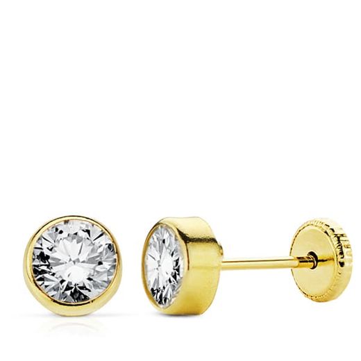 18K Pendientes Oro Amarillo Circonita Redondos 5 Mm Tuerca