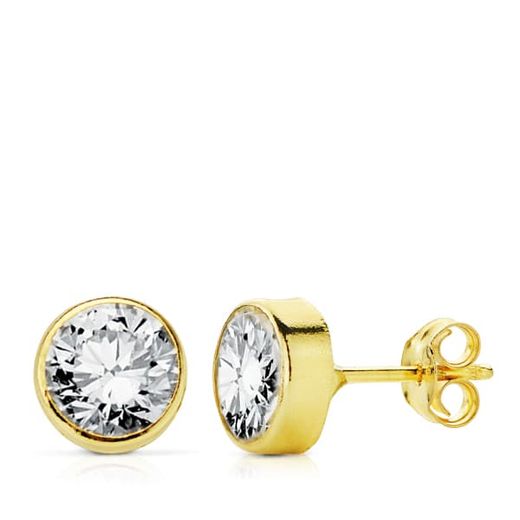 18K Pendientes Oro Amarillo Circonita Redondos 6 Mm Presion