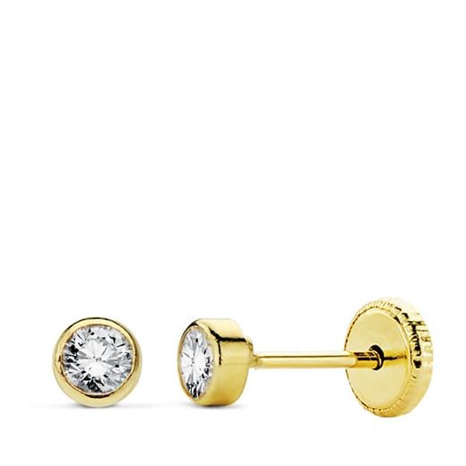 18K Pendientes Oro Amarillo Circonita Redondos Tuerca 3 Mm