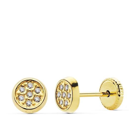 18K Pendientes Oro Amarillo Circonita Tuerca 5.5 Mm