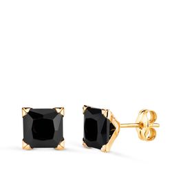 18K Pendientes Oro Amarillo Circonitas Negras Cuadradas Con 4 Garras. Ancho: 7Mm. Cierre Presion