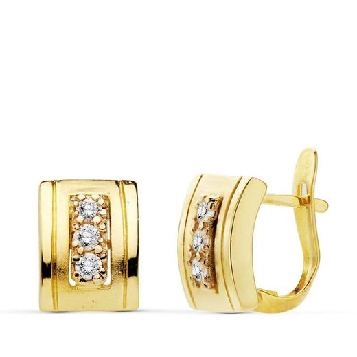 18K Pendientes Oro Amarillo Con Circonita 11X9 Mm Cierre Catalan