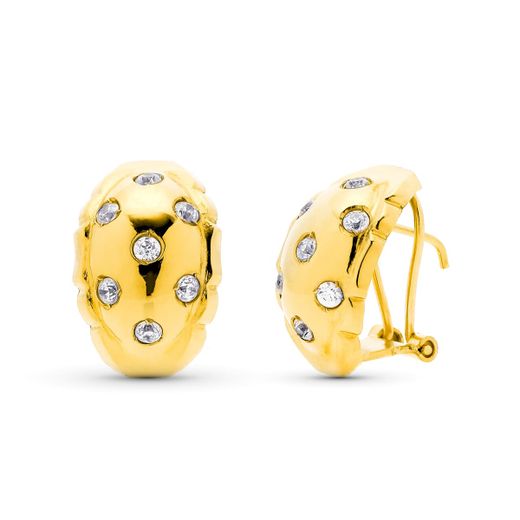 18K Pendientes Oro Amarillo Con Circonita Cierre Omega
