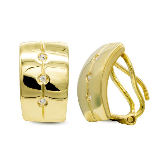 18K Pendientes Oro Amarillo Con Circonita Cierre Omega