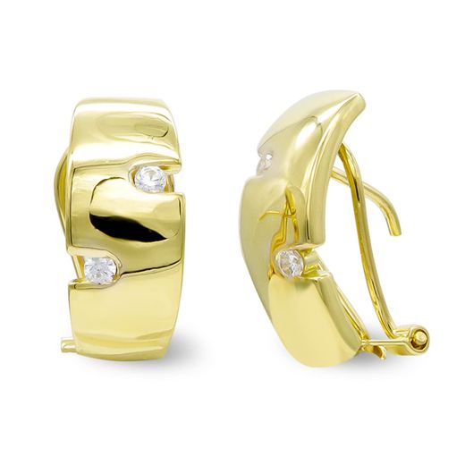 18K Pendientes Oro Amarillo Con Circonita Cierre Omega