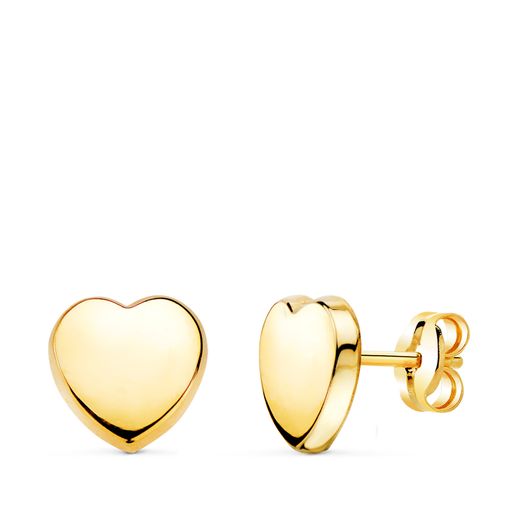 18K Pendientes Oro Amarillo Con Corazon Brillo 8X8 Mm. Cierre Presion