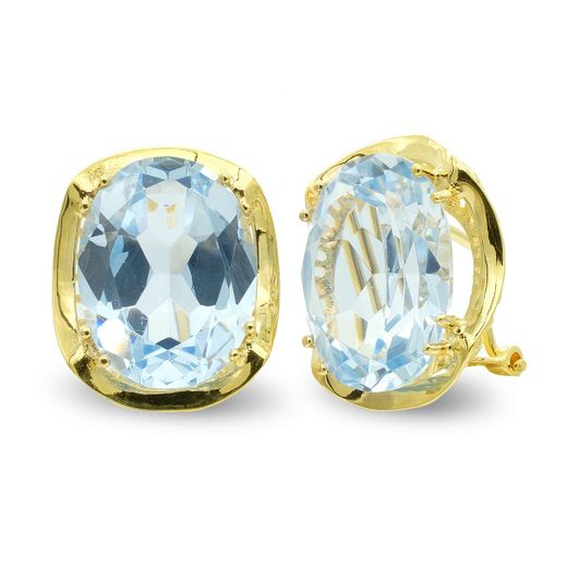 18K Pendientes Oro Amarillo Con Piedra Oval Cierre Omega