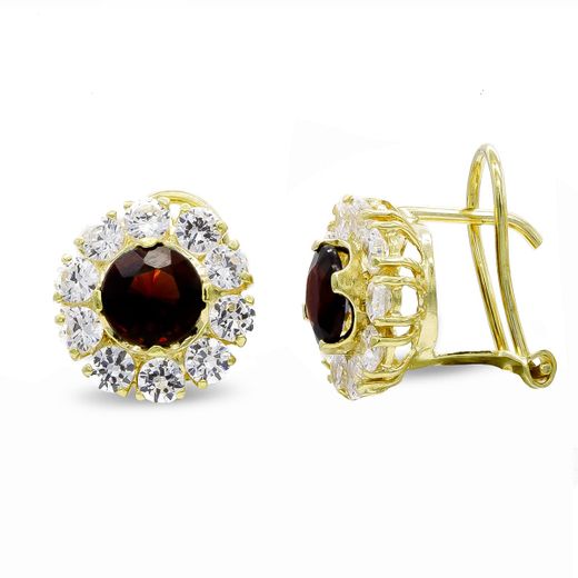 18K Pendientes Oro Amarillo Con Piedra Y Cir. 11X11 Mm Cierre Omega