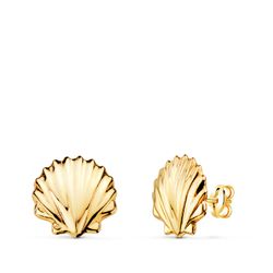 18K Pendientes Oro Amarillo Concha Brillo 8 X 8 Mm. Cierre Presion
