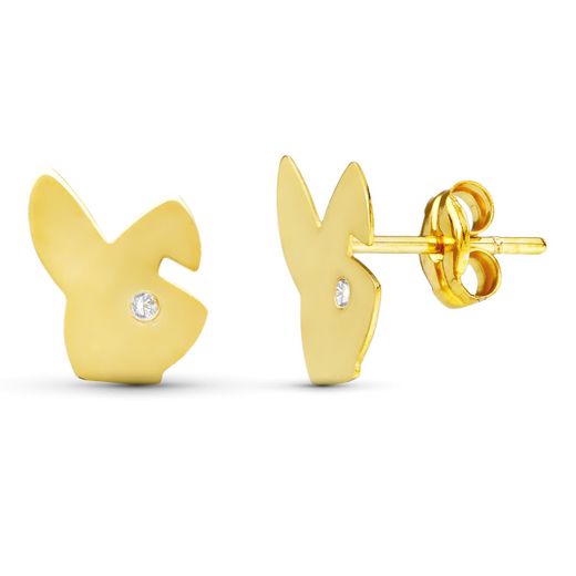 18K Pendientes Oro Amarillo Conejito. 10X8 Mm Cierre Presion