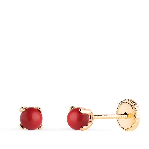 18K Pendientes Oro Amarillo Coral Con 4 Garras. Medida: 3 Mm. Cierre Tuerca