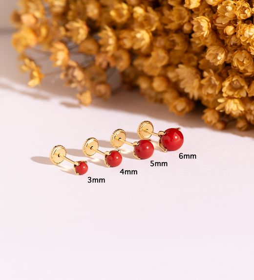 18K Pendientes Oro Amarillo Coral Con 4 Garras. Medida: 6 Mm. Cierre Tuerca