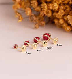 18K Pendientes Oro Amarillo Coral Con 4 Garras. Medida: 6 Mm. Cierre Tuerca