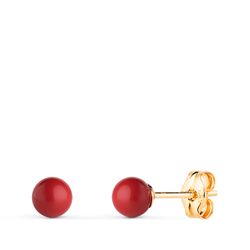 18K Pendientes Oro Amarillo Coral Con Casquilla. Medida: 4 Mm. Cierre Presion